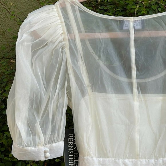 DANIELLE BERNSTEIN Organza Sheer Puff Sleeve Mini Dress Medium - Picture 5 of 6